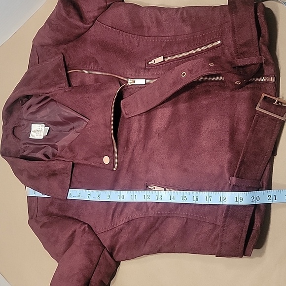 LC Lauren Conrad Runway Collection, Size 6 Burgundy Moto Jacket, Faux Suede - Picture 7 of 14